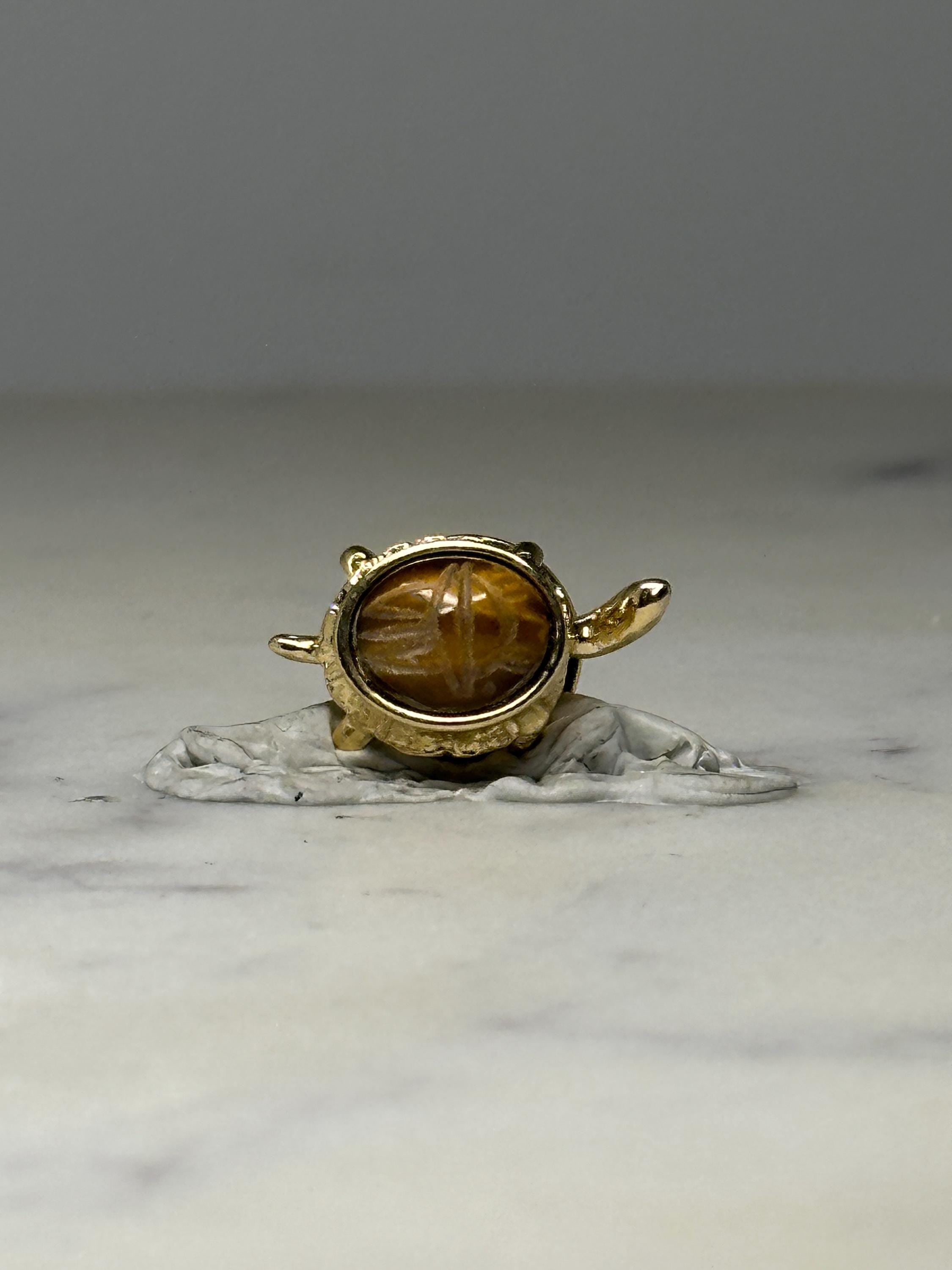 Turtle Animal Lapel Pin: Gold Tone with Amber Stone - Nature Accessory
