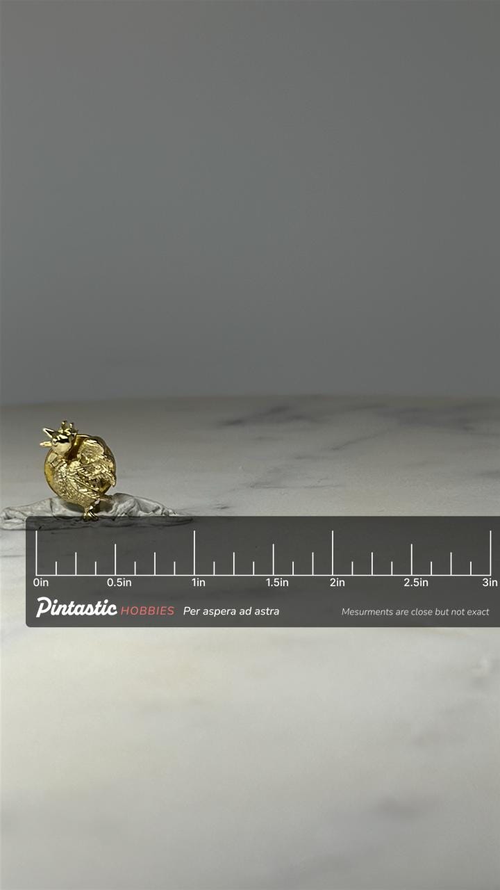 Vintage Gold Tone Rooster Lapel Pin: Farmhouse Chicken Brooch – Rustic Farm Jewelry with ruler overlay for size reference