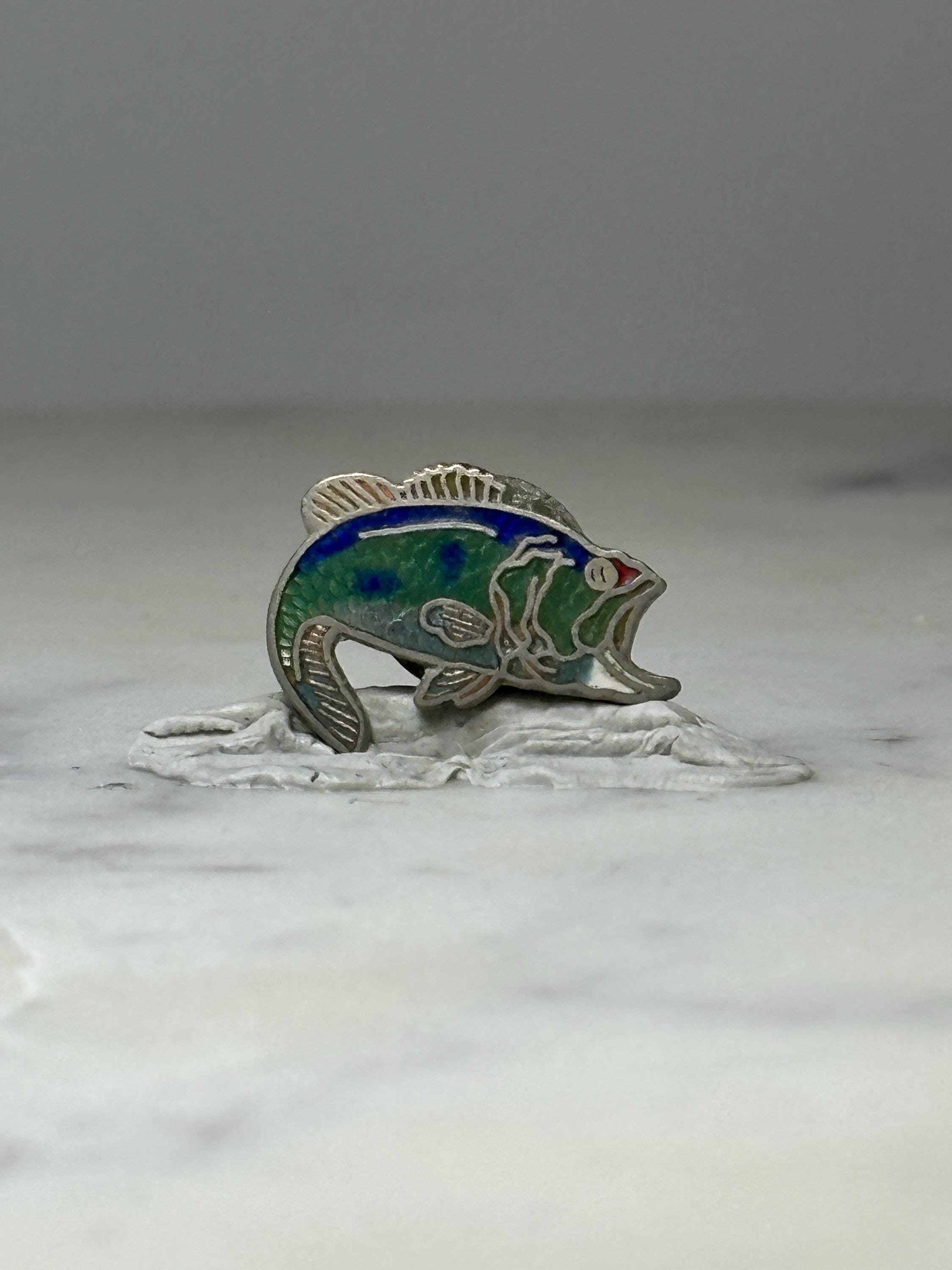 Bass Fish Enamel Pin: Green Blue Silver - Fishing Theme Accessory