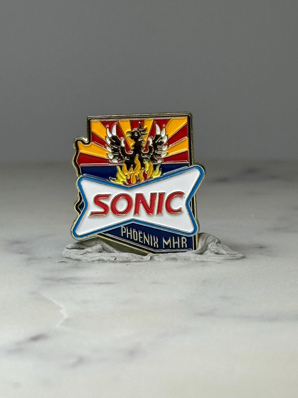 Sonic Phoenix MHR Enamel Pin: Red Yellow Shield - AZ Travel Accessory