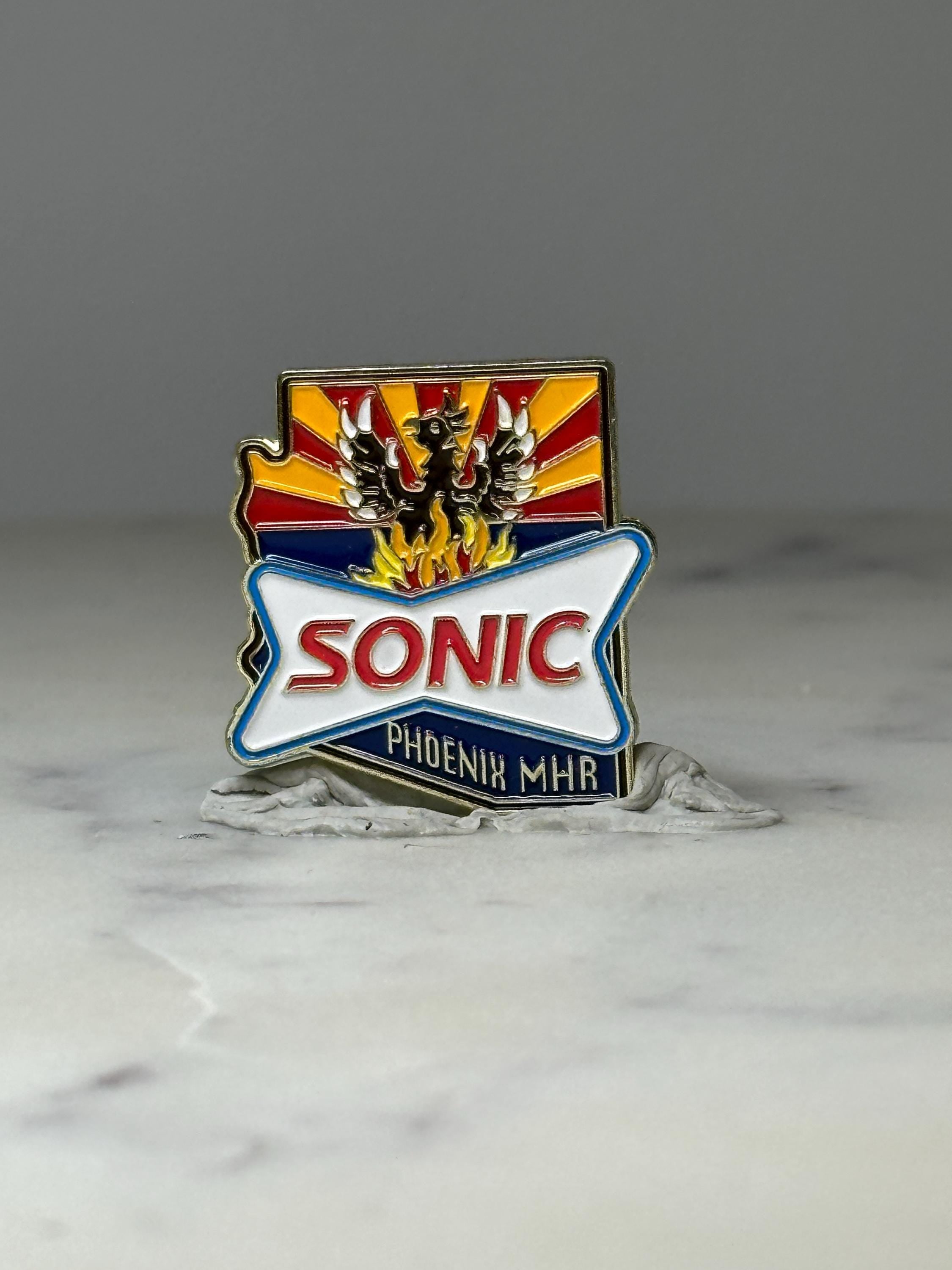 Sonic Phoenix MHR Enamel Pin: Red Yellow Shield - AZ Travel Accessory
