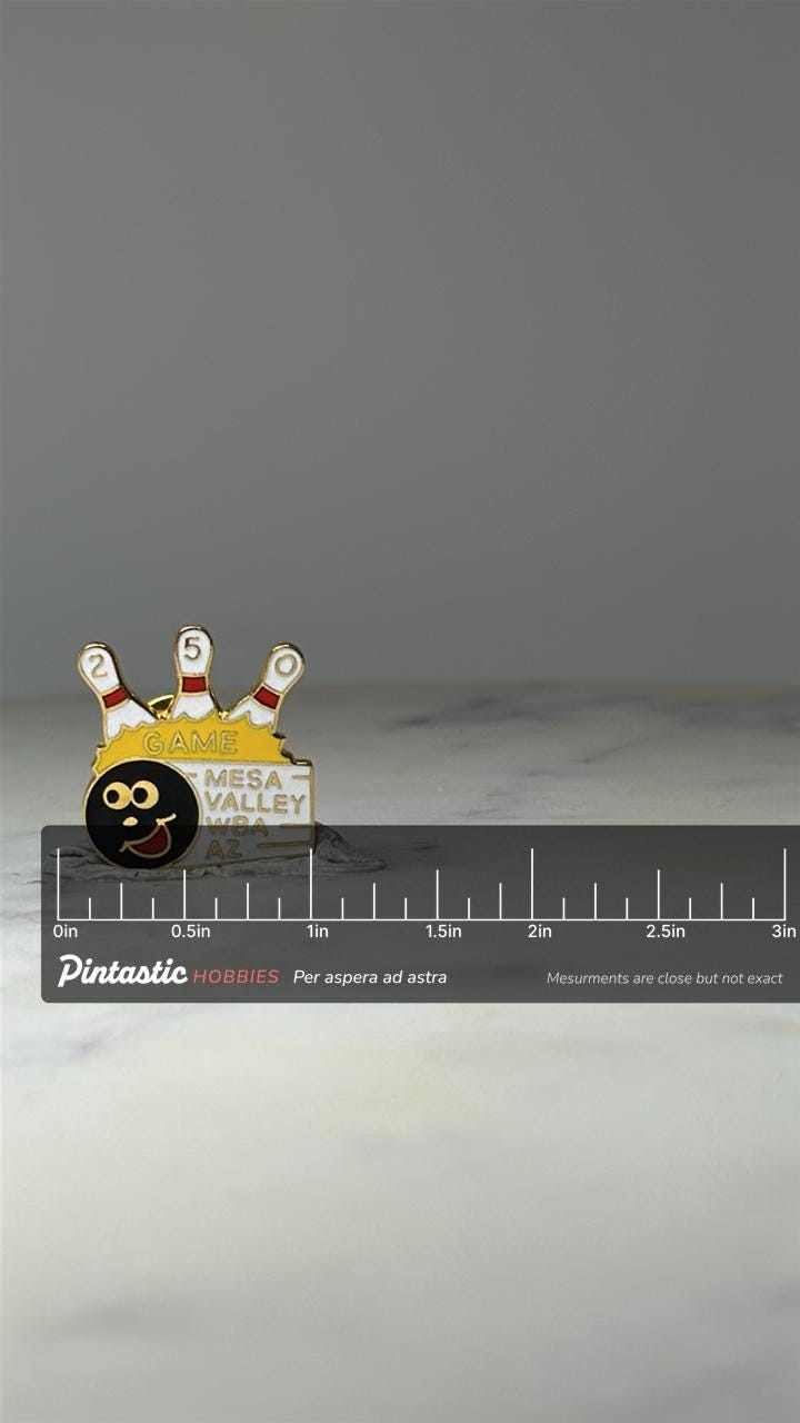 Mesa Valley WBA AZ Bowling Pin: Enamel Gold Tone - Game Accessory with ruler overlay for size reference