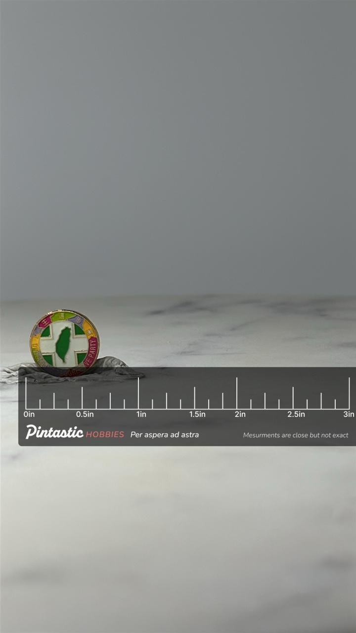 Vintage Taiwan DPP Enamel Pin: Multicolor - Political Souvenir with ruler overlay for size reference