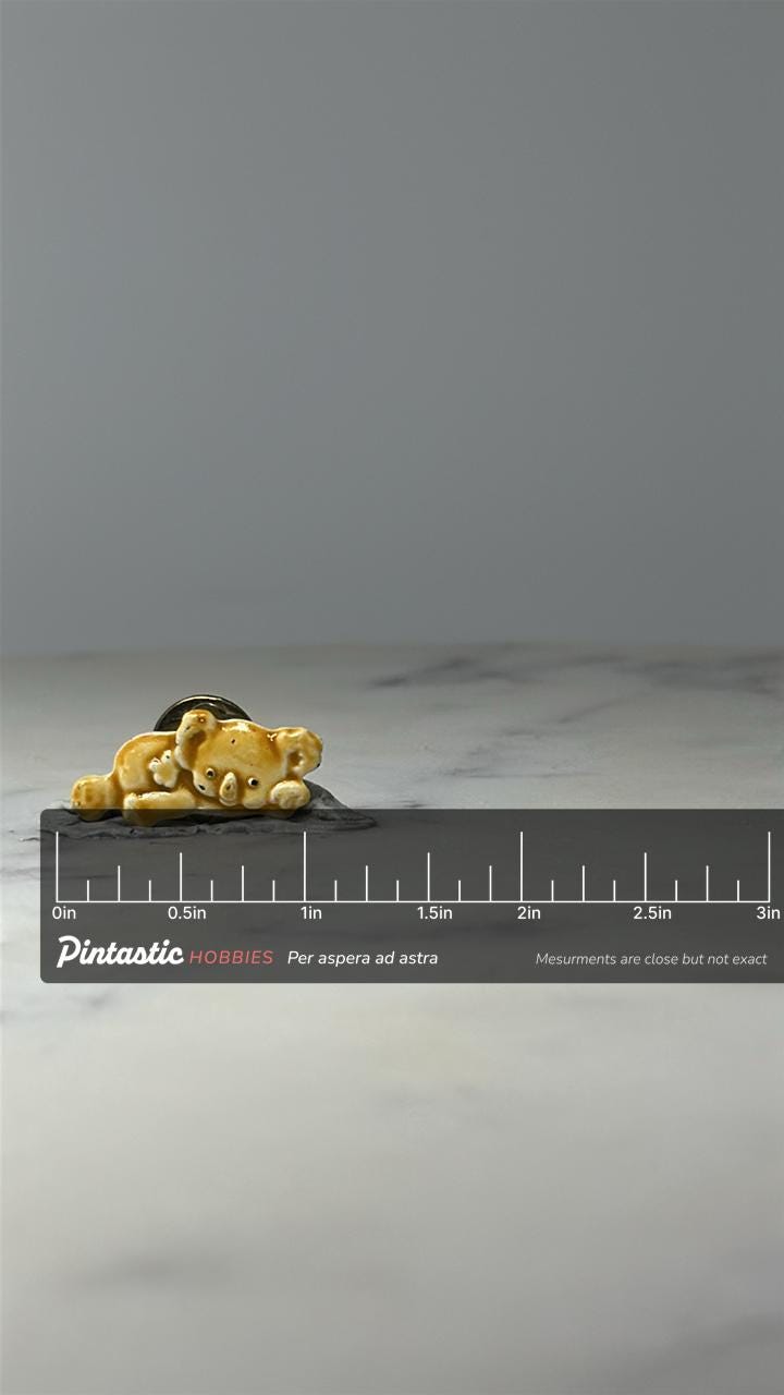 Vintage Koala Bear Lapel Pin: Yellow Glossy Finish - 80s Accessory with ruler overlay for size reference