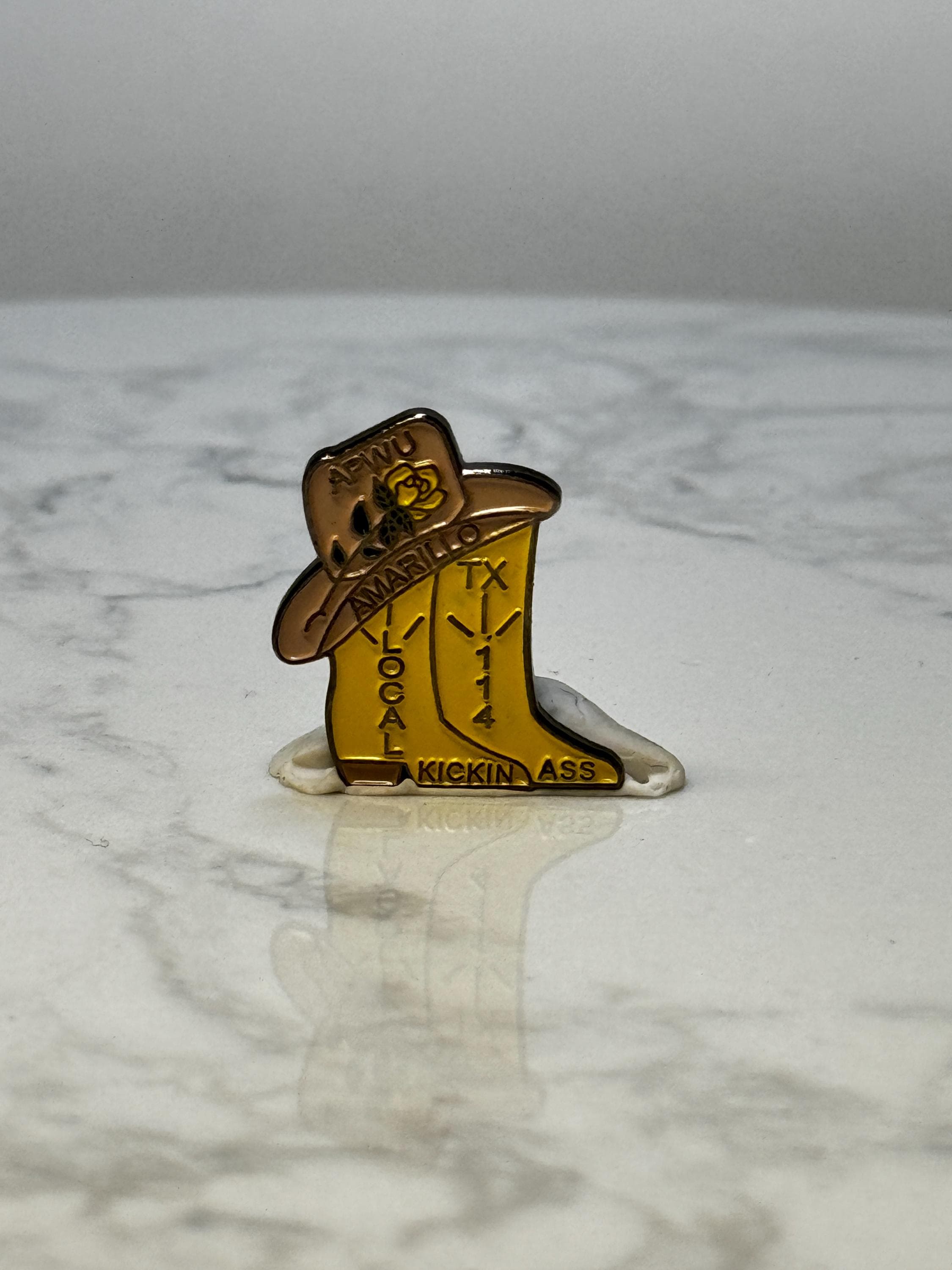 Vintage APWU Amarillo TX Local 114 Lapel Pin: American Postal Workers Union Cowboy Boot Hat Pin – Labor Union Memorabilia