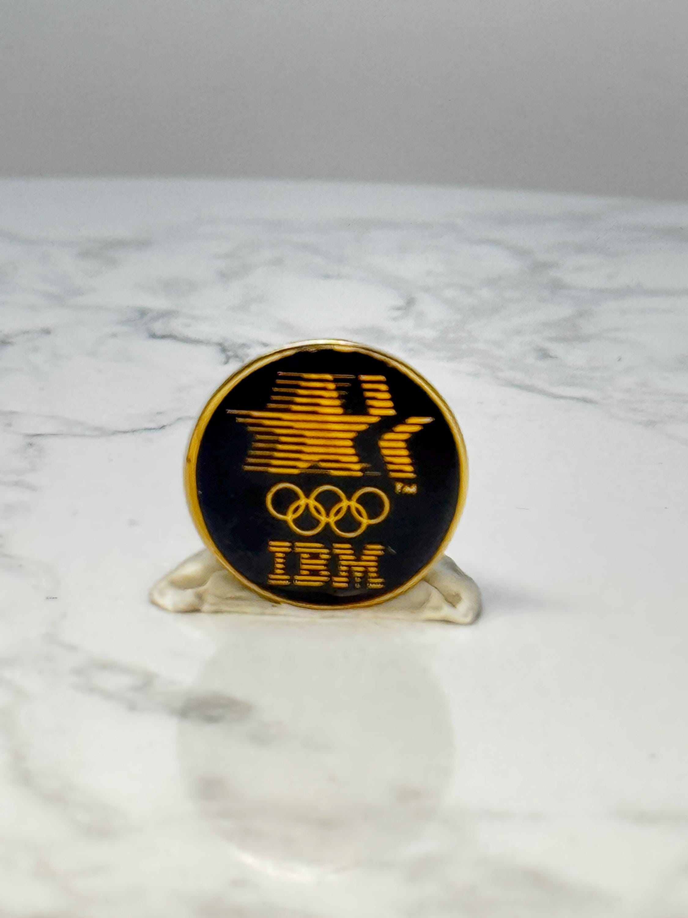 Vintage IBM Olympic Sponsor Lapel Pin: Black & Gold Enamel - 1980s Corporate Accessory