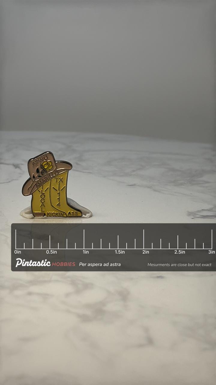 Vintage APWU Amarillo TX Local 114 Lapel Pin: American Postal Workers Union Cowboy Boot Hat Pin – Labor Union Memorabilia wit
