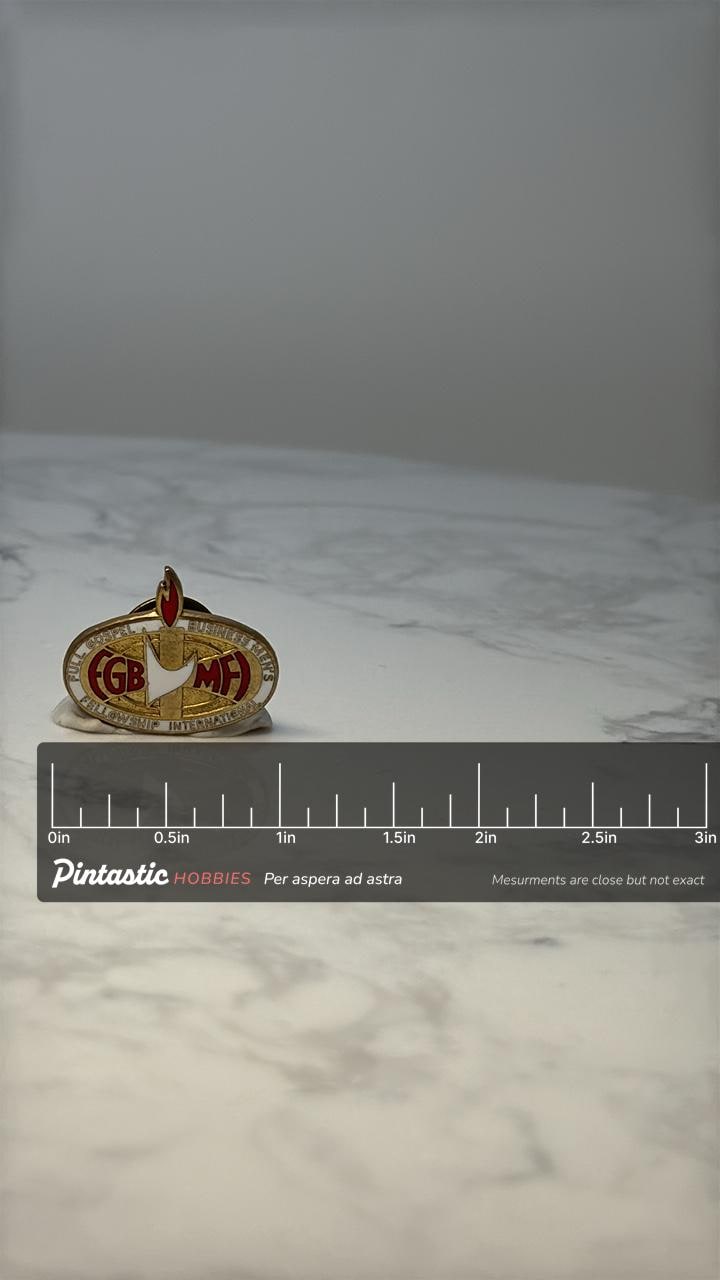 Vintage Full Gospel Business Mens Pin: Gold Enamel - Religious with ruler overlay for size reference