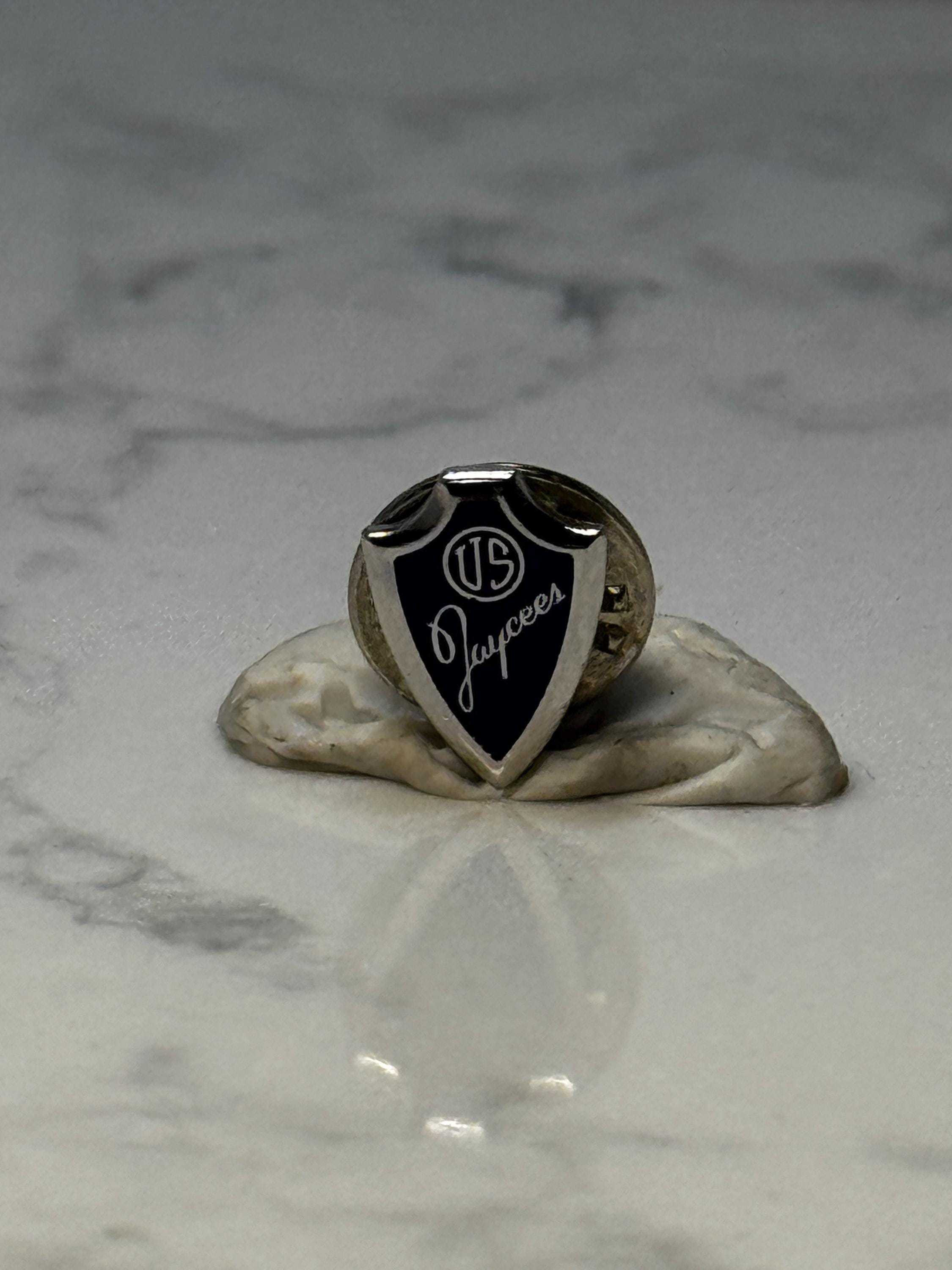 Vintage US Jaycees Shield Lapel Pin: Blue Enamel - Civic Organization Accessory