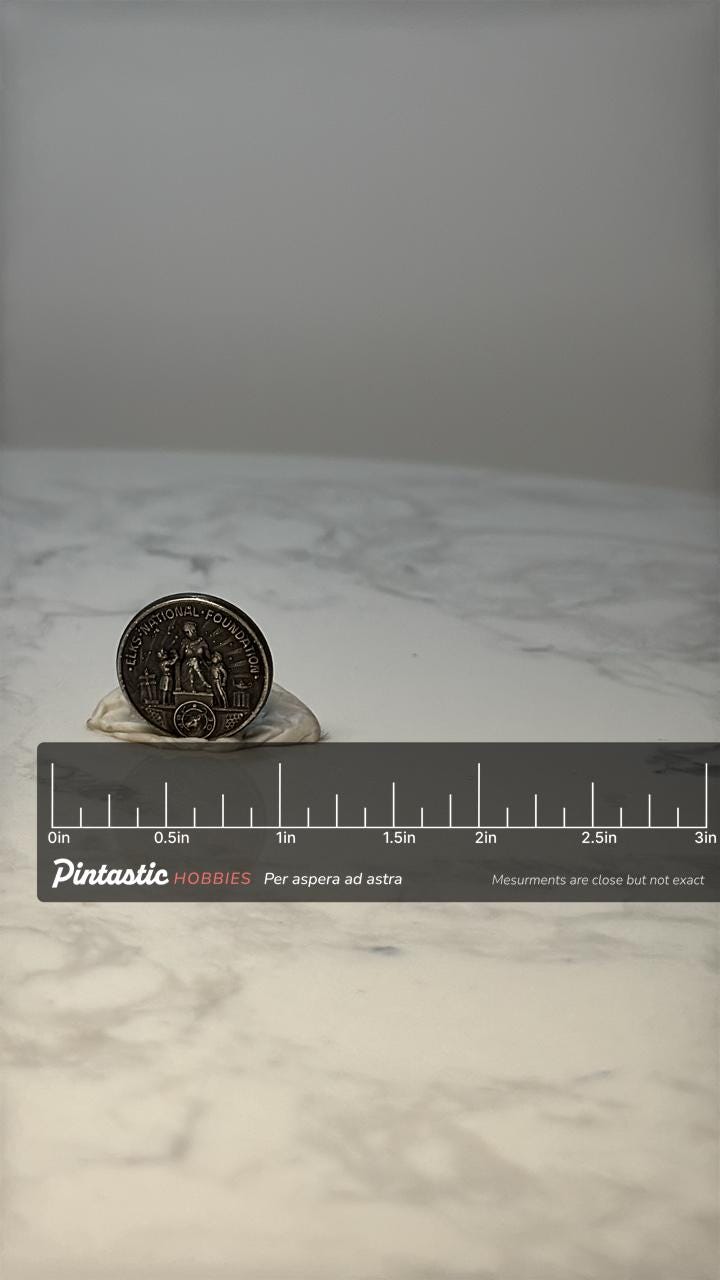 Vintage Elks National Foundation Pin: Bronze Relief - Fraternal Accessory with ruler overlay for size reference