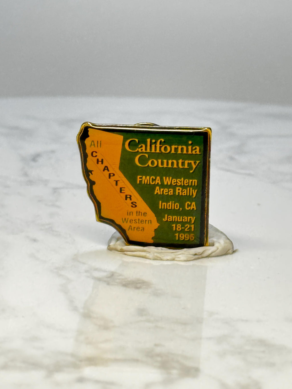 Vintage California FMCA Rally Lapel Pin: Gold Tone - 1996 Event