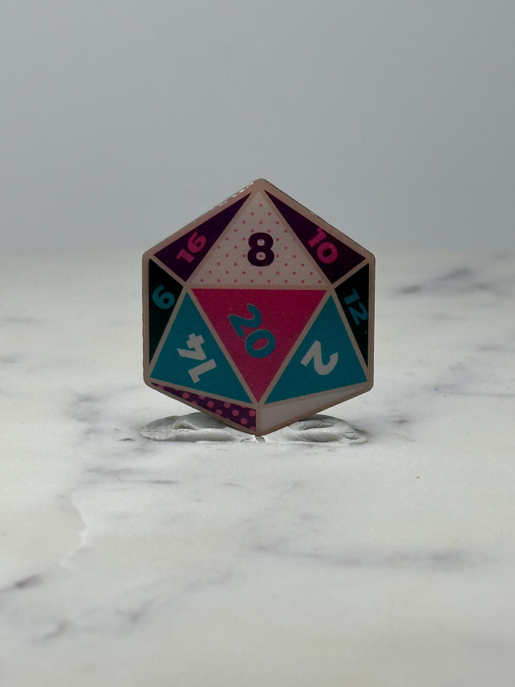 20 Sided Dice Enamel Pin: Teal & Pink - RPG Gaming Accessory