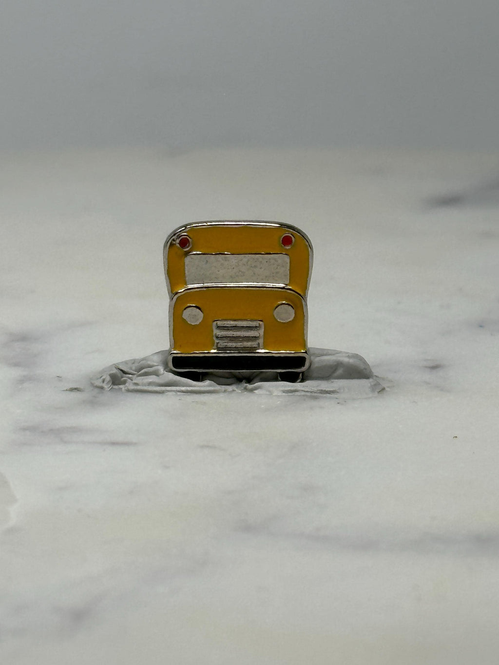 Vintage School Bus Enamel Pin: Yellow & Silver - Retro Transport Accessory