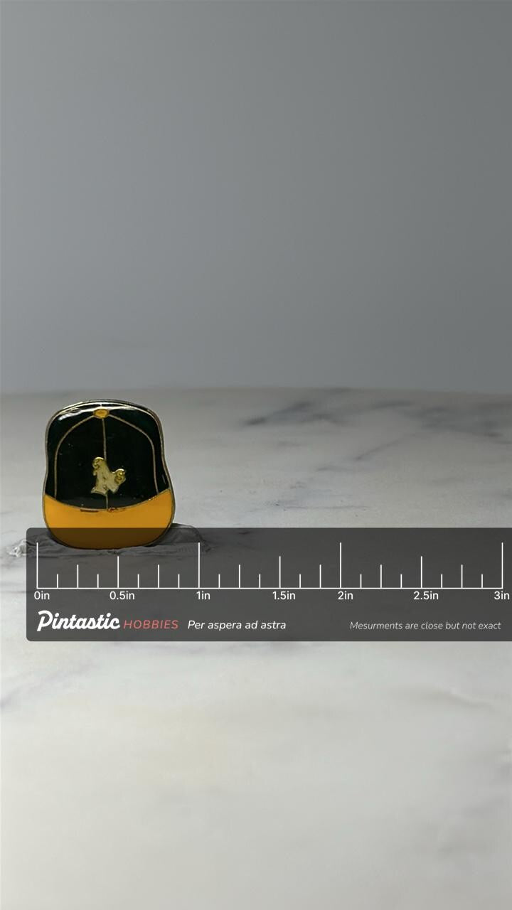 Oakland Athletics Hat Pin Vintage A’s Elephant Logo Baseball Cap Enamel Pin with ruler overlay for size reference