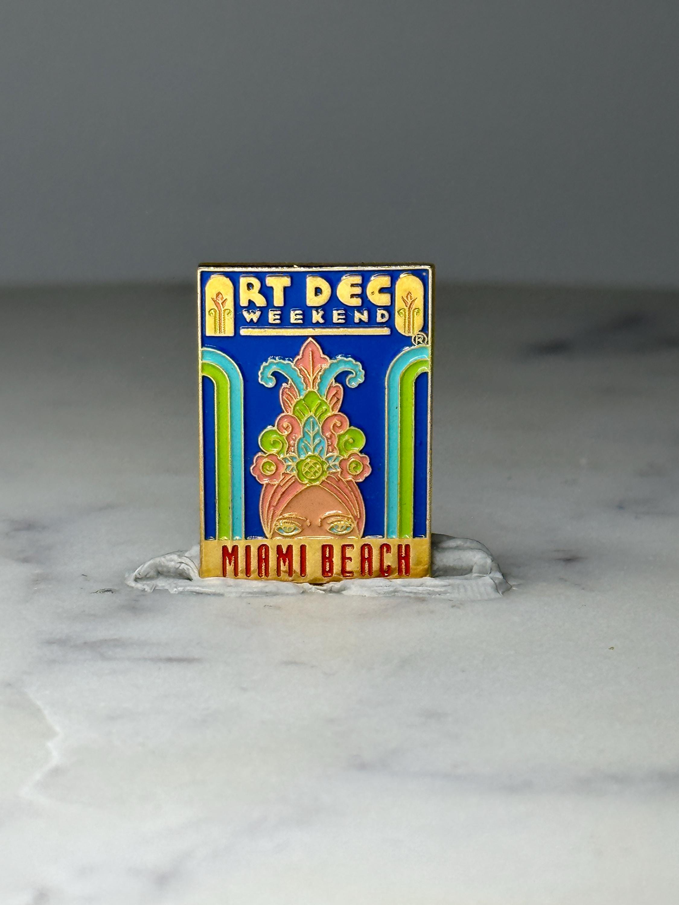 Vintage Art Deco Weekend Lapel Pin: Colorful Enamel - Miami Beach Souvenir Accessory