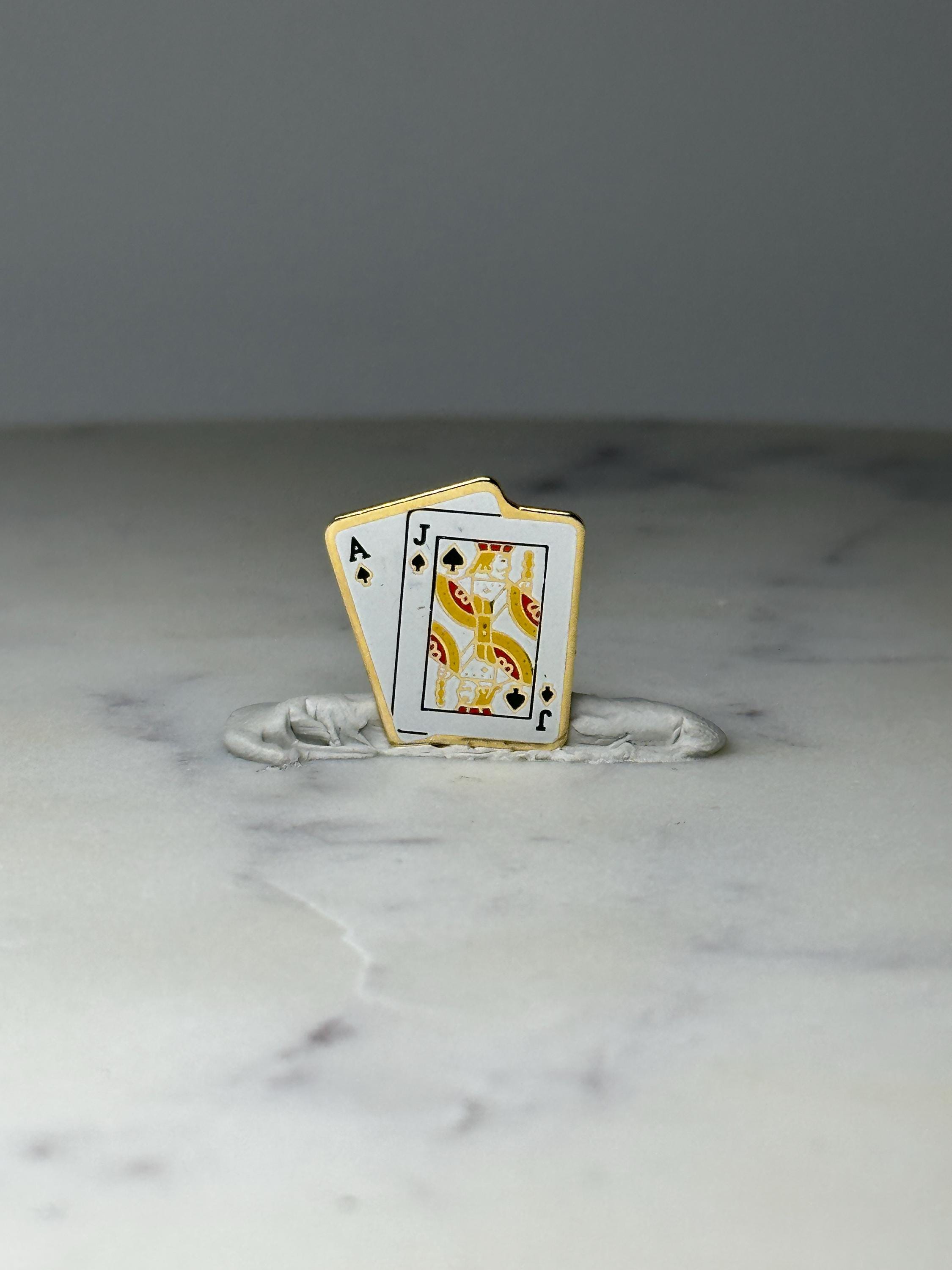 Vintage Playing Cards Enamel Pin: Gold Tone - Casino Gambling Accessory