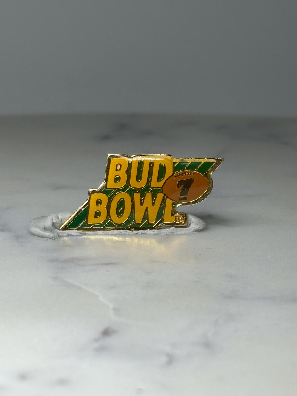 Vintage Bud Bowl 7 Enamel Pin: Green & Gold - 1990s Sports Promo Accessory