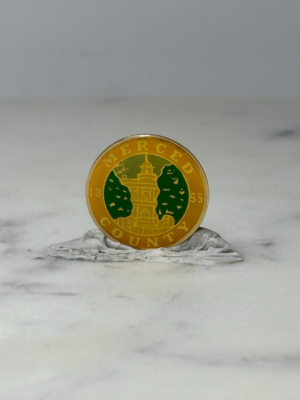 Vintage Mercer County Enamel Lapel Pin: Gold Tone - 1855 Seal