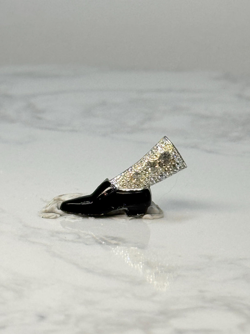 Vintage Dress Shoe Leg Pin: Black Enamel & Rhinestone - Novelty Accessory