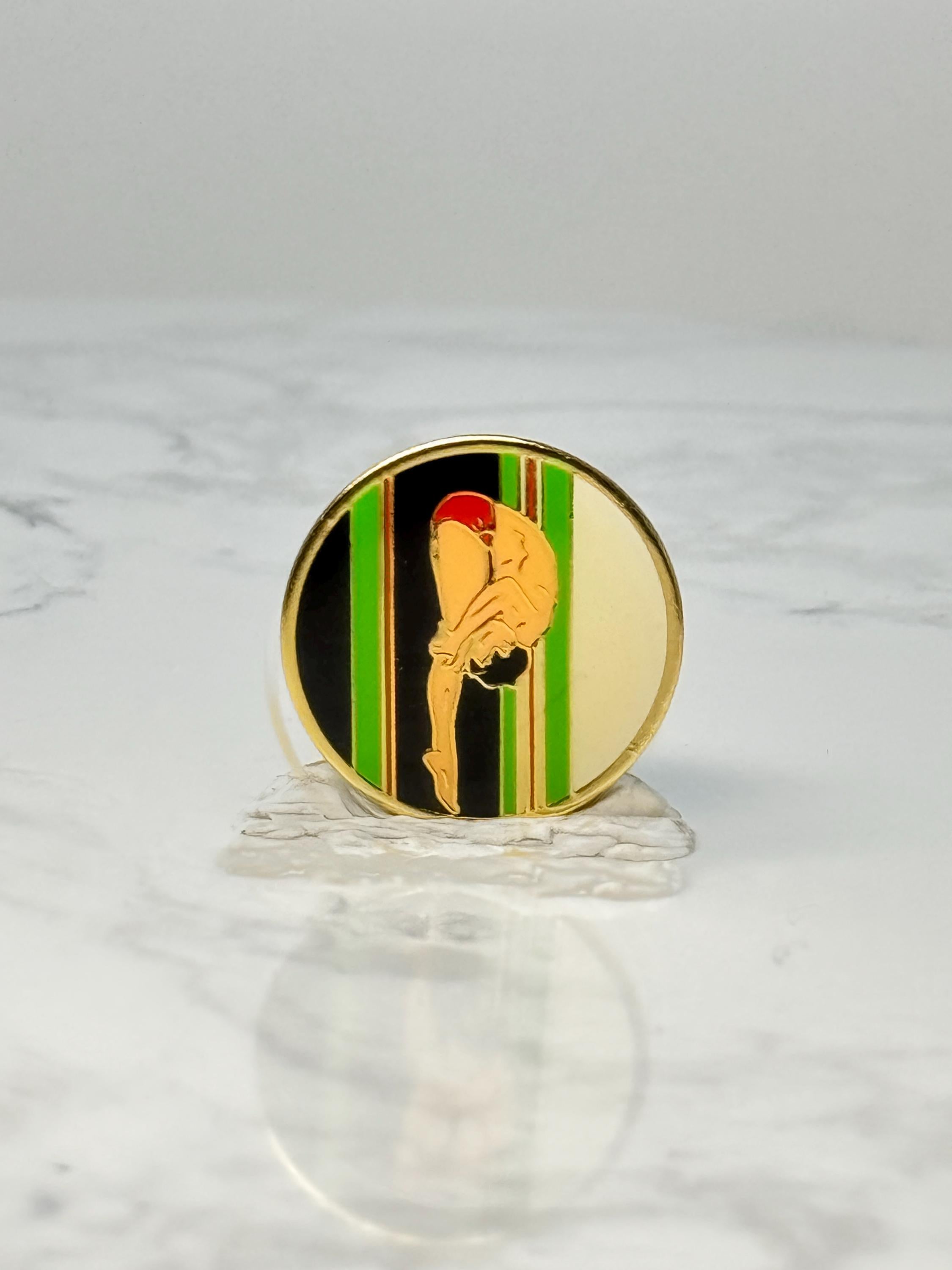Diver Enamel Pin Vintage Diving Athlete Swimmer Sports Lapel Pin Gold Tone Collectible