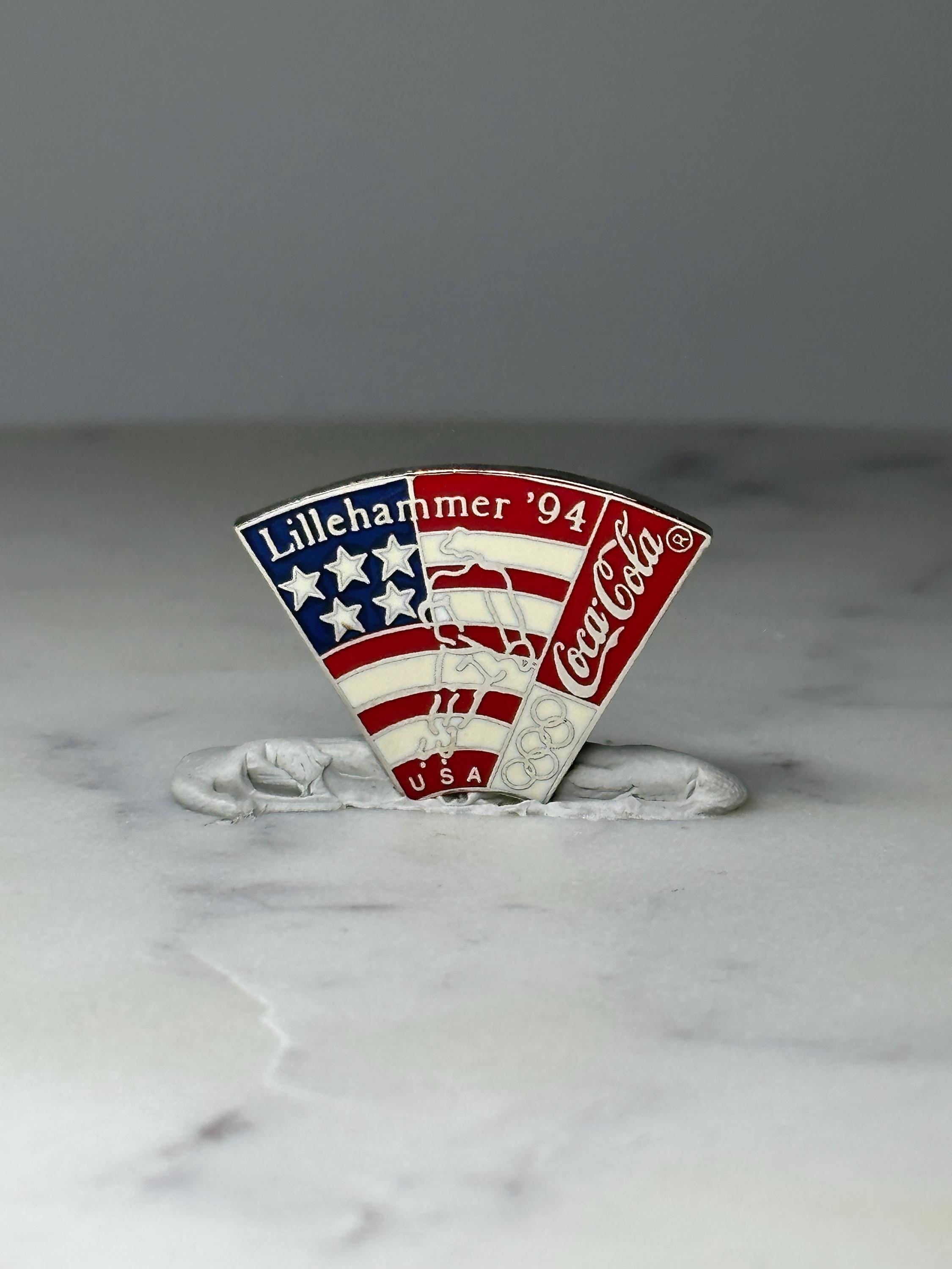 Vintage Lillehammer 1994 Olympic Pin: Enamel Coca Cola USA - Winter Games Accessory