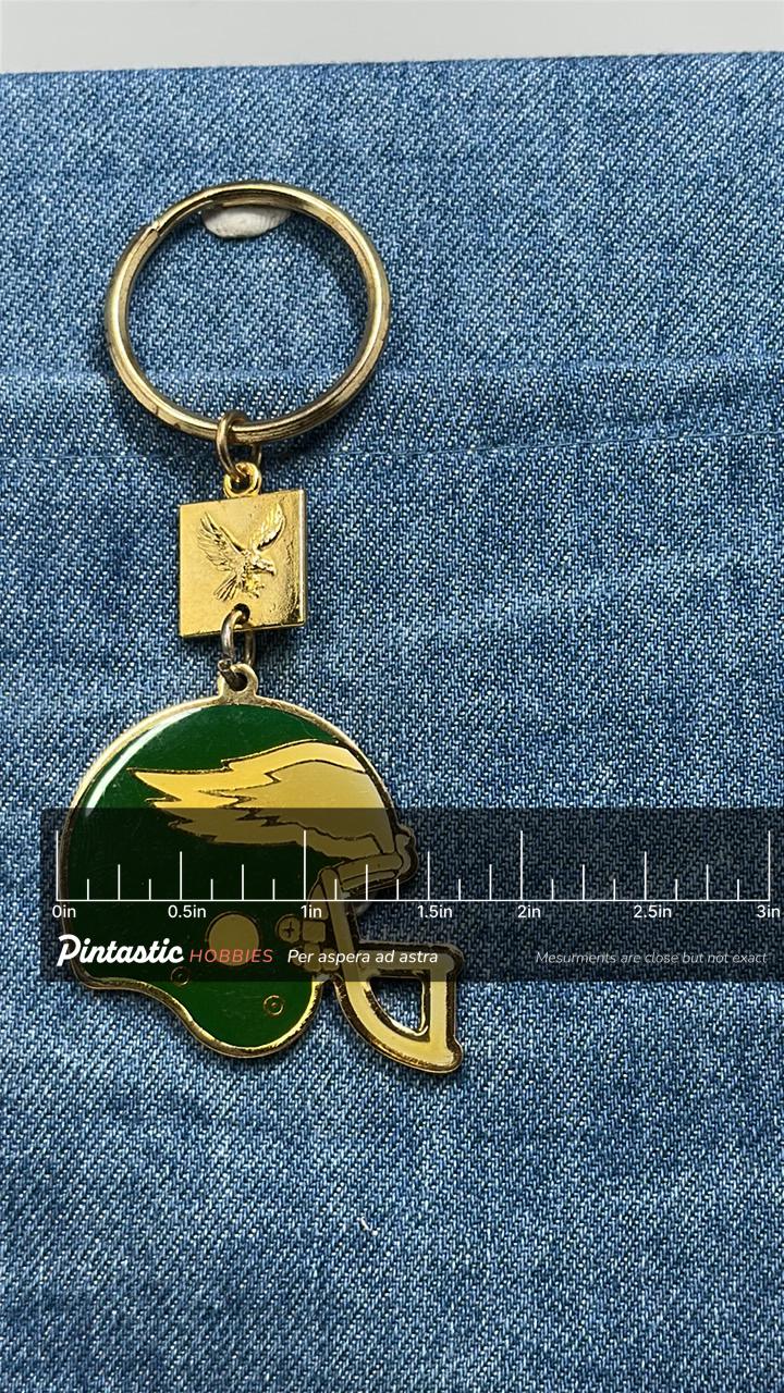 Philadelphia Eagles Helmet Keychain: Vintage Winston Cigarettes Promo Football Key Ring with ruler overlay for size reference
