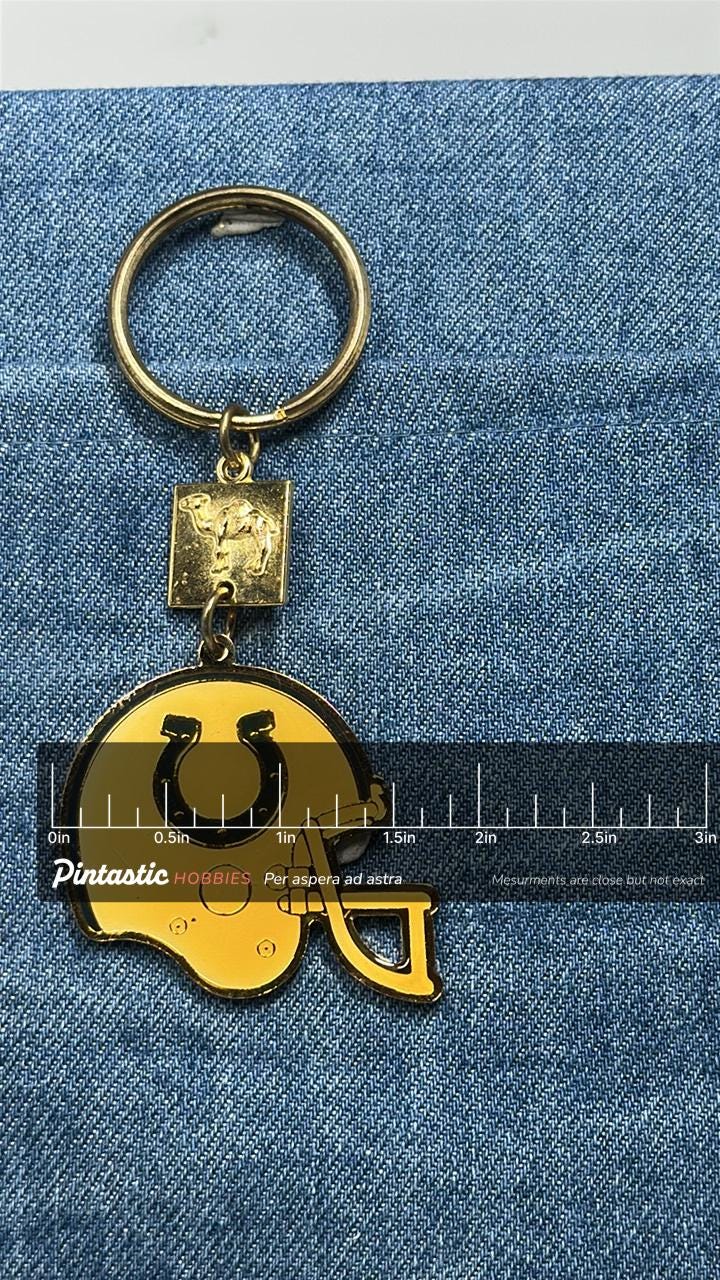 Indianapolis Colts Helmet Keychain: Vintage Camel Cigarettes Promo Football Key Ring with ruler overlay for size reference
