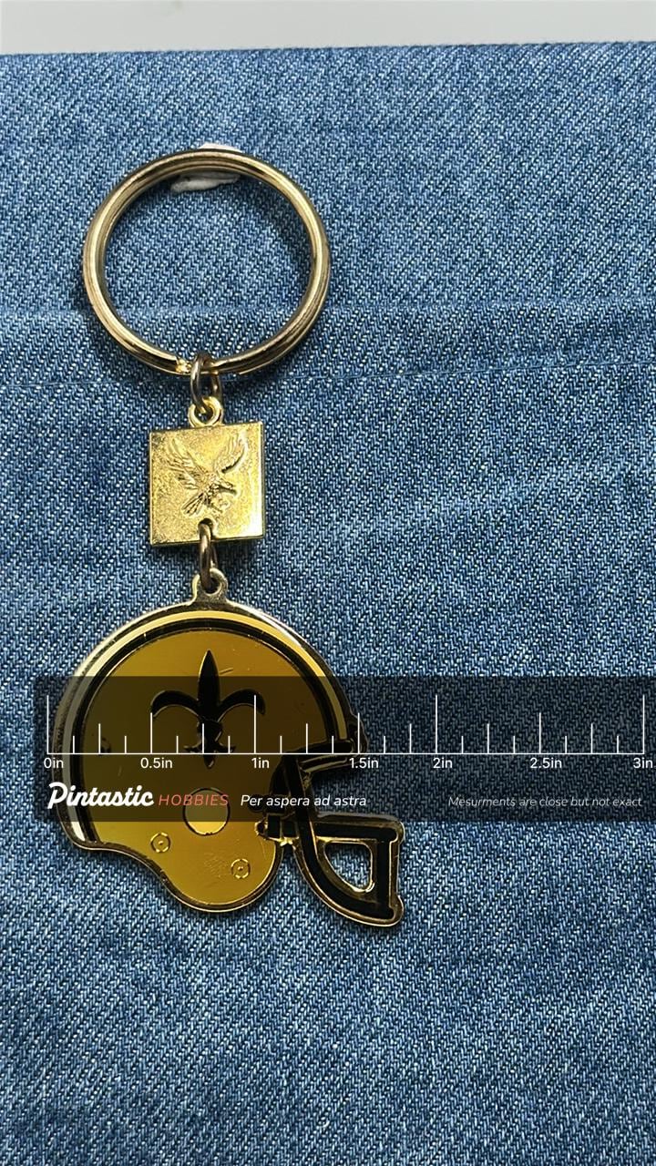 New Orleans Saints Helmet Keychain: Vintage Winston Cigarettes Promo Football Key Ring with ruler overlay for size reference