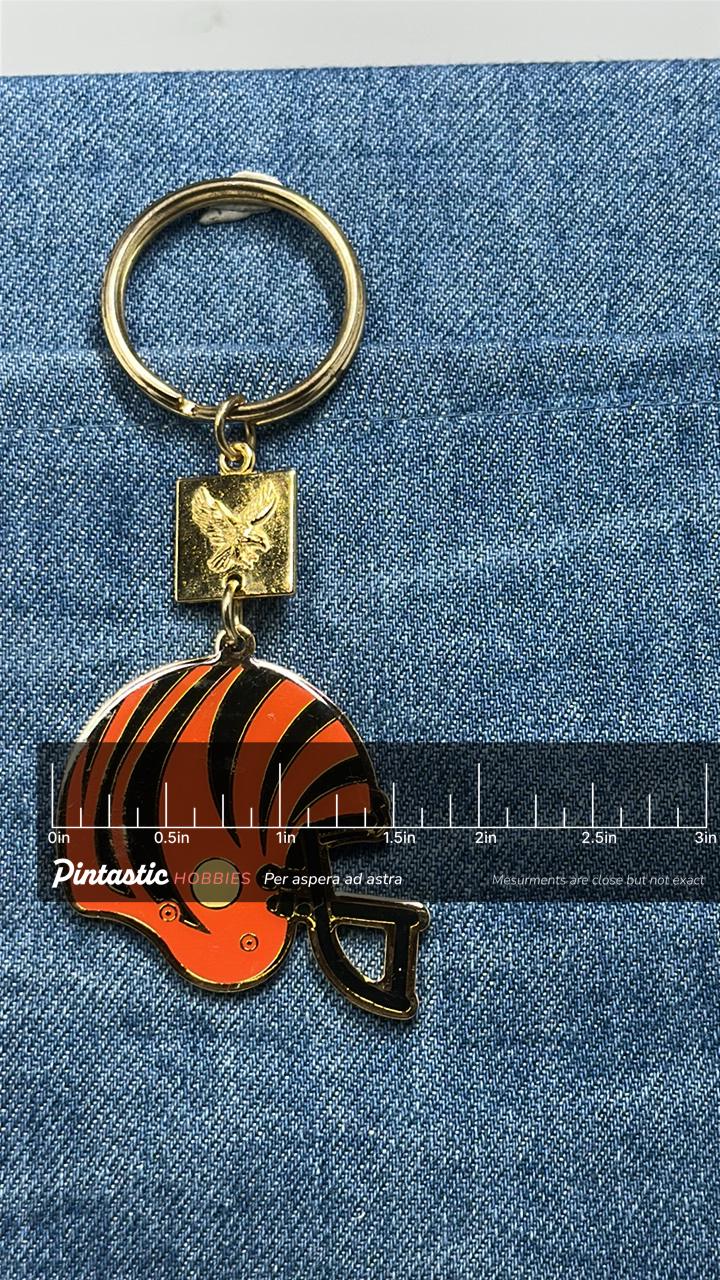 Cincinnati Bengals Helmet Keychain: Vintage Winston Cigarettes Promo Football Key Ring with ruler overlay for size reference