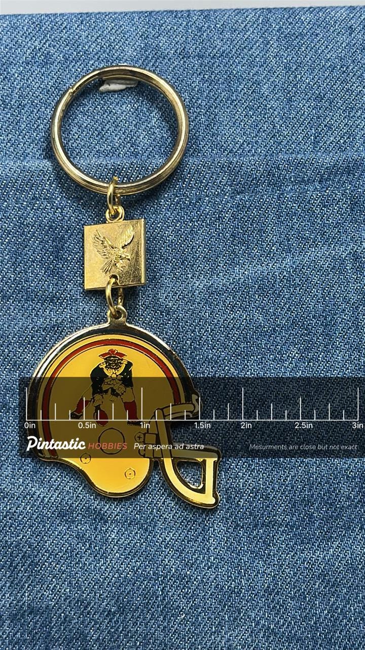 New England Patriots Helmet Keychain: Vintage Winston Cigarettes Promo Football Key Ring with ruler overlay for size referenc