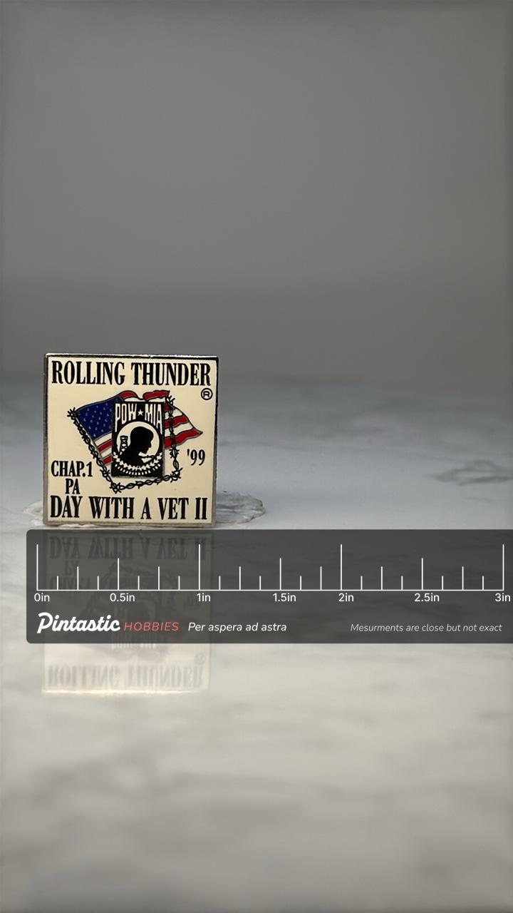 Vintage Rolling Thunder Enamel Pin: Patriotic - 1999 Event Accessory with ruler overlay for size reference