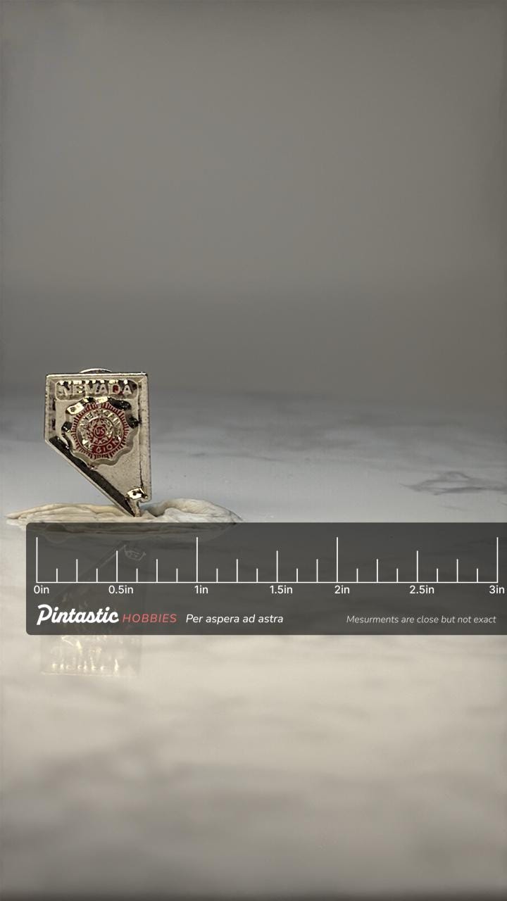 Nevada American Legion Pin NV State Shape Veteran Military Enamel Lapel Pin with ruler overlay for size reference