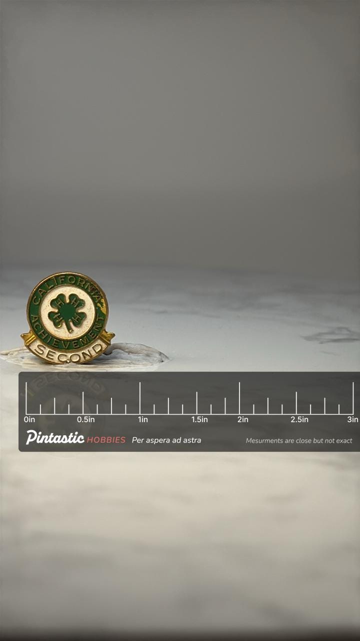Vintage California 4-H Achievement Pin: Green Enamel - Youth Award Accessory with ruler overlay for size reference