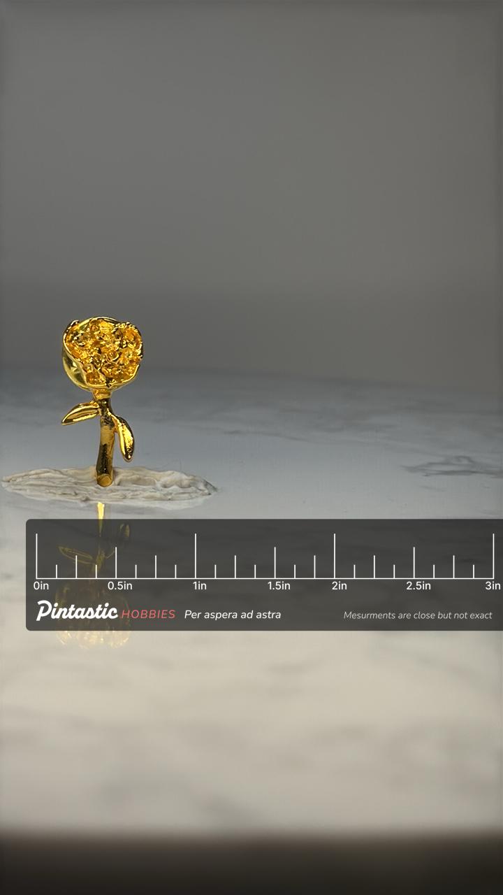Vintage Gold Rose Flower Lapel Pin: Textured Bloom - Romantic Accessory with ruler overlay for size reference