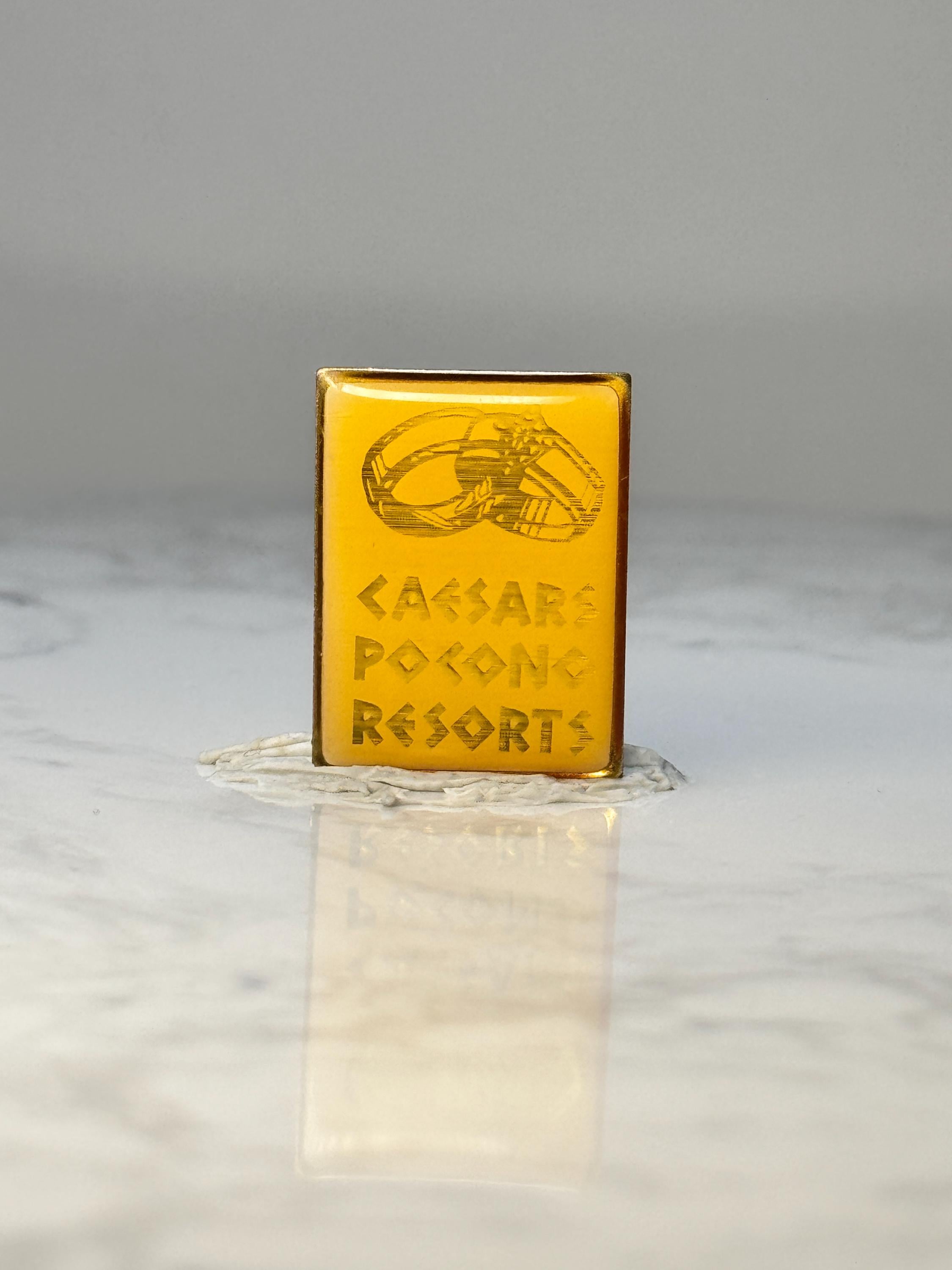 Vintage Caesars Pocono Resorts Pin: Gold Tone Enamel - 1970s Travel Accessory