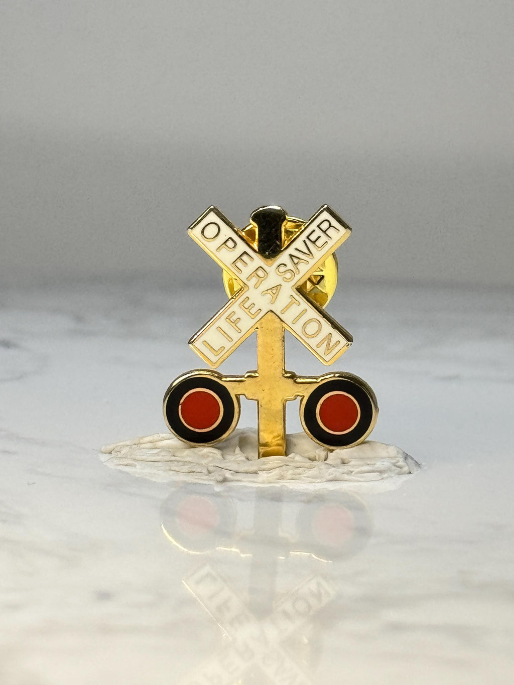 Vintage Operation Lifesaver Railroad Pin: Gold Enamel Train Safety
