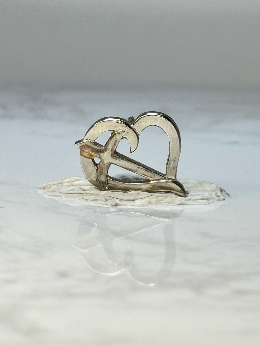 Cross Heart Pin Religious Christian Love Faith Symbol Silver Tone Lapel Pin Vintage