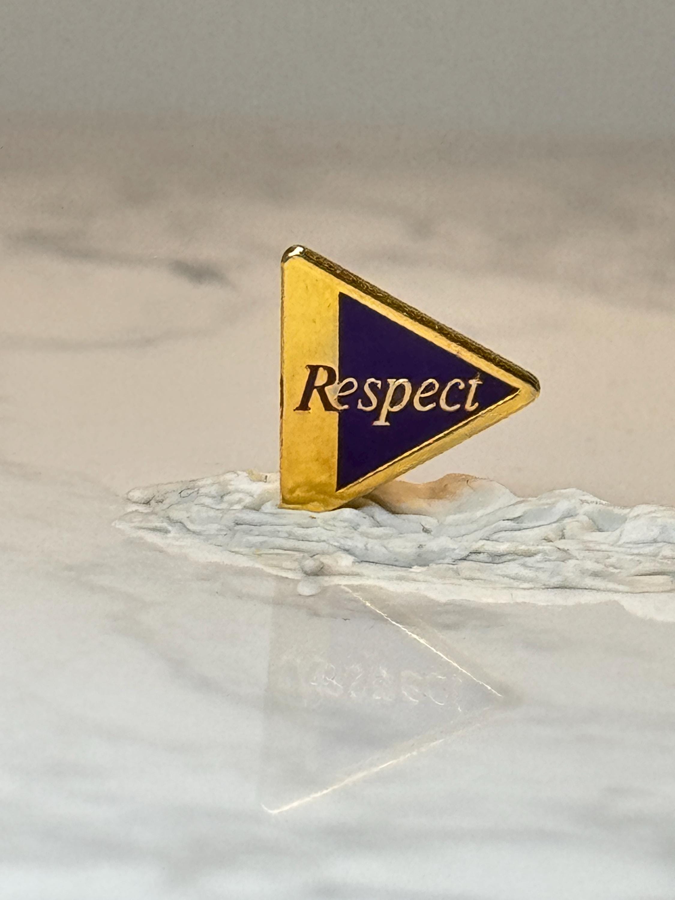 Vintage Respect Triangle Enamel Pin: Gold Tone Purple - 1990s Accessory