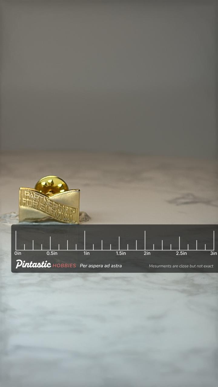 Vintage Partners in Leadership Pin: Gold Tone Ribbon - Corporate Award with ruler overlay for size reference