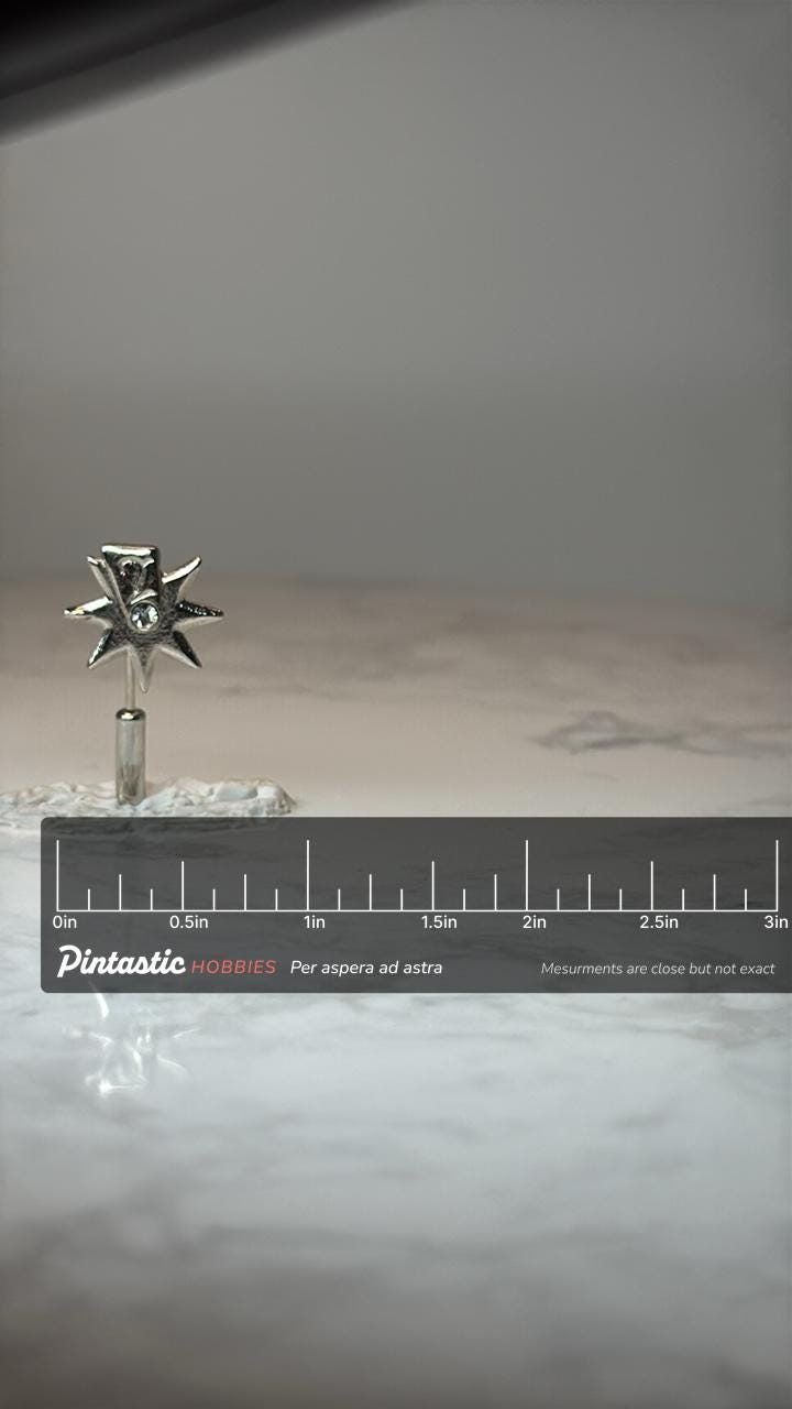 Vintage Starburst Stick Pin: Silver Tone Rhinestone - Mid Century Accessory with ruler overlay for size reference