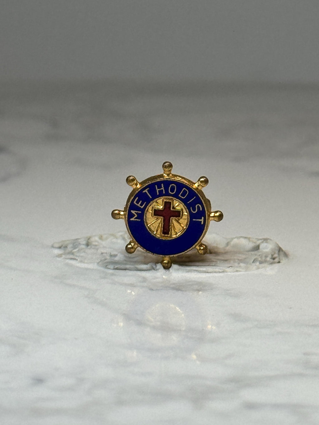 Vintage Methodist Cross Pin: Blue Enamel Gold Tone - Christian Accessory