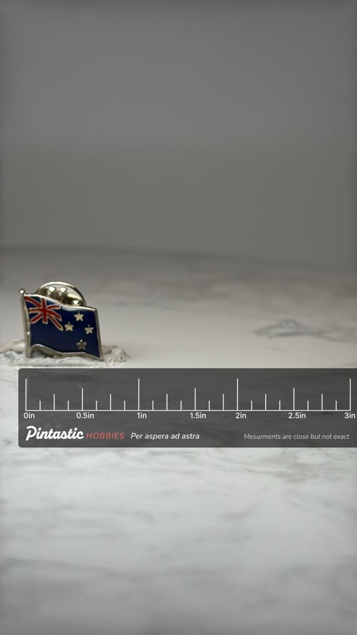 Vintage Australia Flag Lapel Pin: Gold Tone Enamel - Patriotic Souvenir Accessory with ruler overlay for size reference