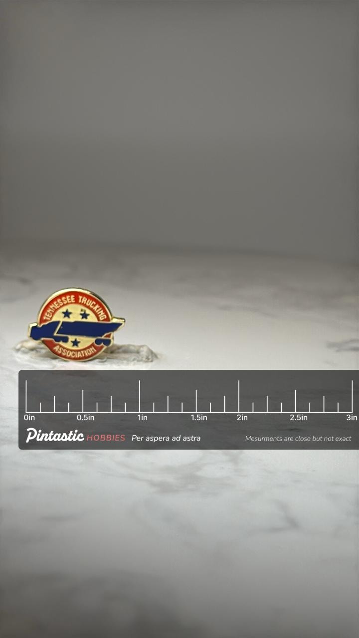 Vintage Tennessee Trucking Association Lapel Pin: Enamel - Transportation Accessory with ruler overlay for size reference