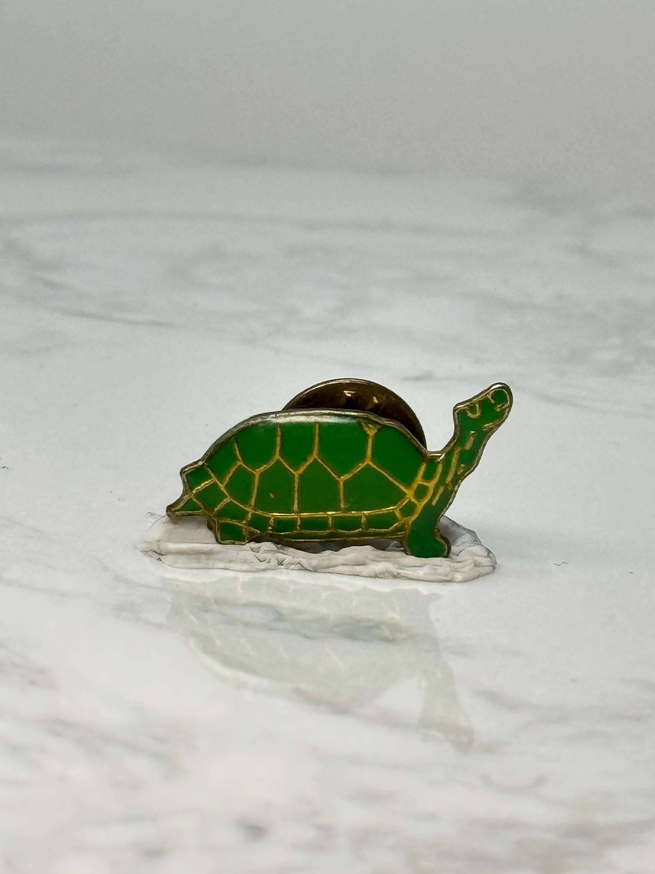 Vintage Turtle Enamel Lapel Pin: Green Gold Tone - Nature Accessory