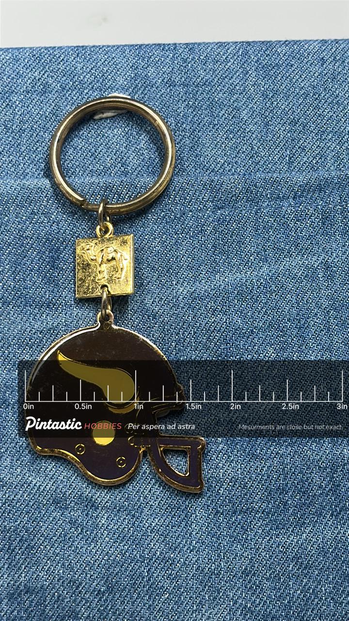 Minnesota Vikings Helmet Keychain: Vintage Camel Cigarettes Promo Football Key Ring with ruler overlay for size reference