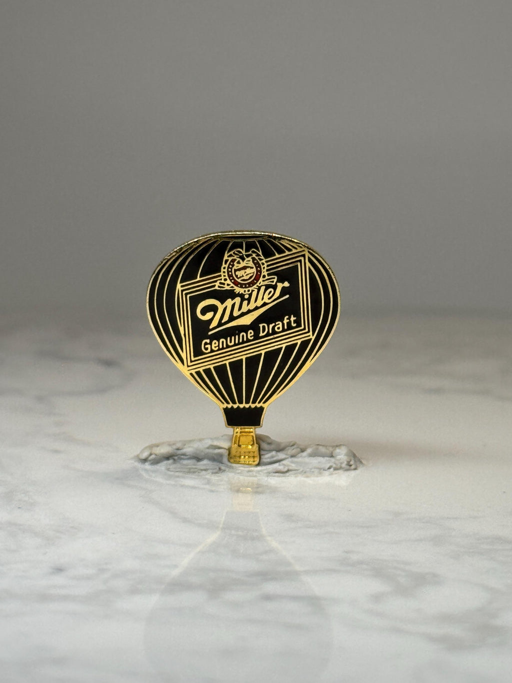 Vintage Miller Draft Balloon Pin: Black Gold Enamel - Beer Promo