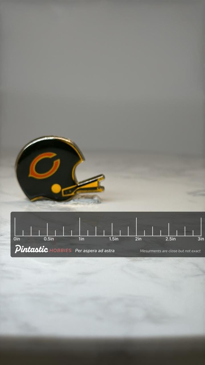 Vintage Chicago Bears Helmet Pin: Navy Enamel - NFL Football Accessory with ruler overlay for size reference