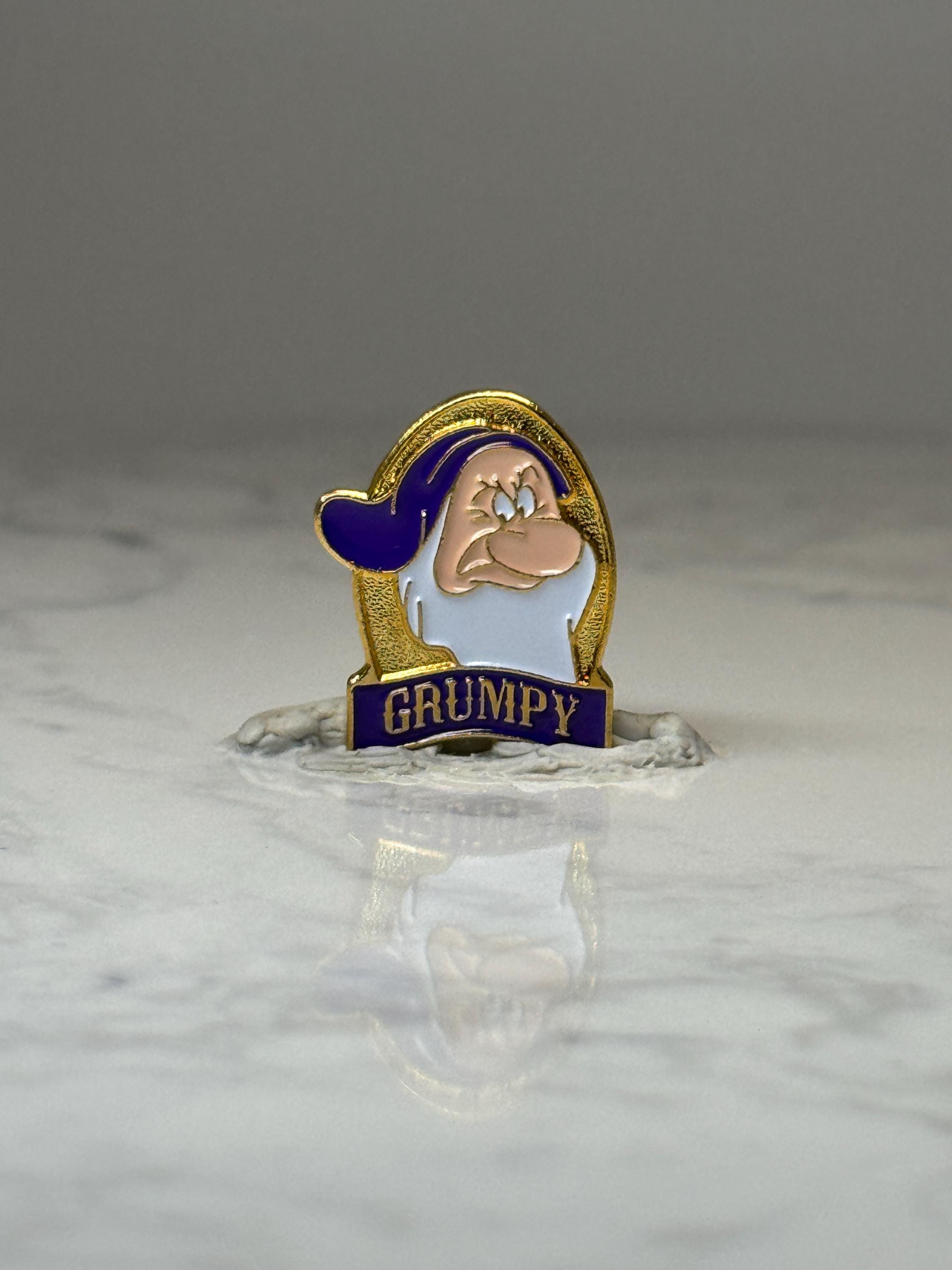 Vintage Disney Grumpy Character Pin: Gold Enamel - 1990s Accessory