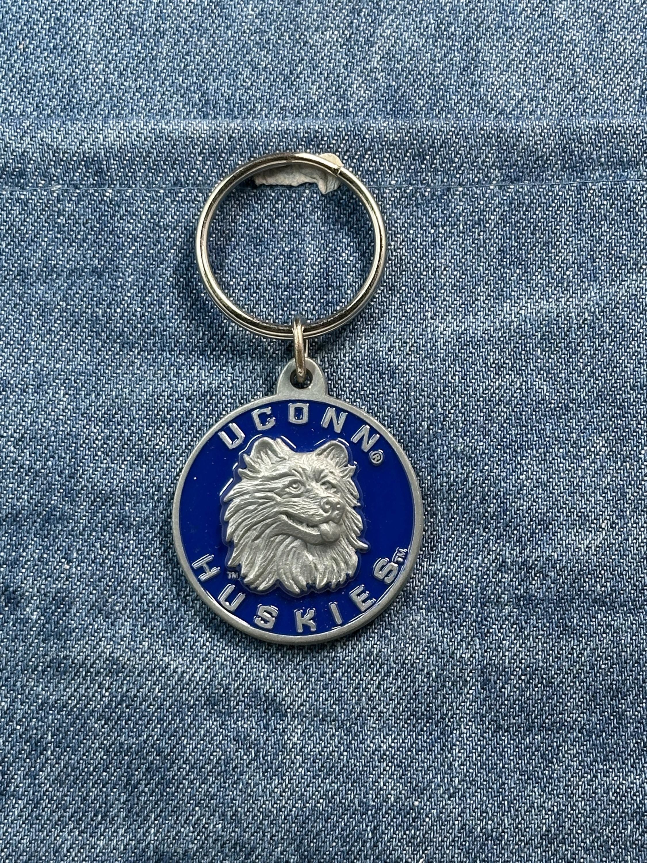 Vintage UConn Huskies Keychain: Blue Enamel Metal - NCAA College Accessory