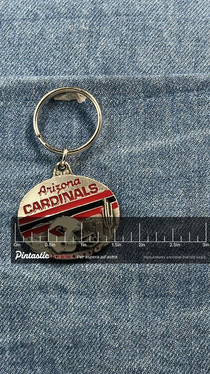 Vintage Arizona Cardinals Keychain: Metal Enamel - NFL Football Accessory with ruler overlay for size reference